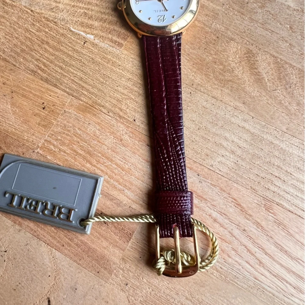 Breil ladies gold tone brown leather dress Swiss watch NEW BATTERY
